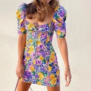 Zara multicolored floral, puff sleeve, mini dress